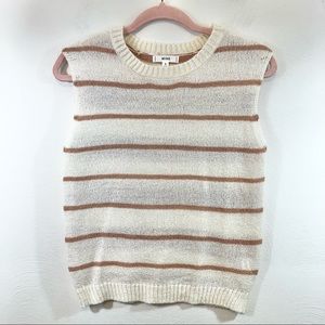MINE Cream Beige Striped Knit Crewneck Sweater Tank Acrylic Size Small